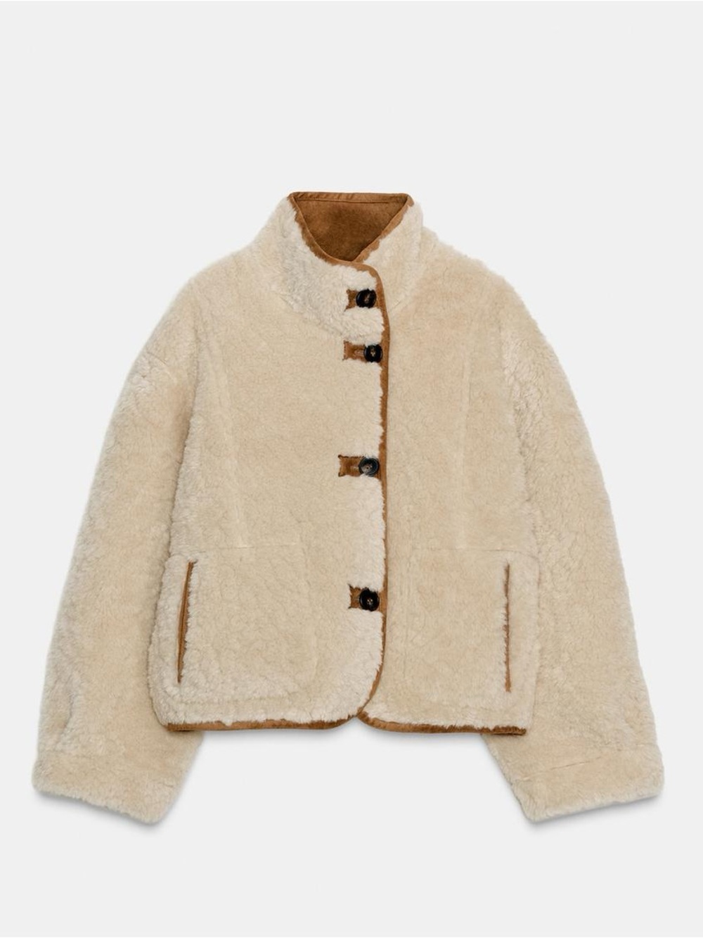 Zara Suede Shearling Reversible Double-Faced Sherpa Jacket - Picture 6 of 13